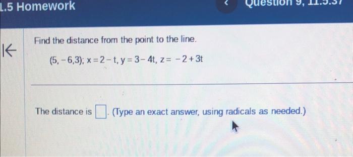Solved Find the distance from the point to the line. | Chegg.com