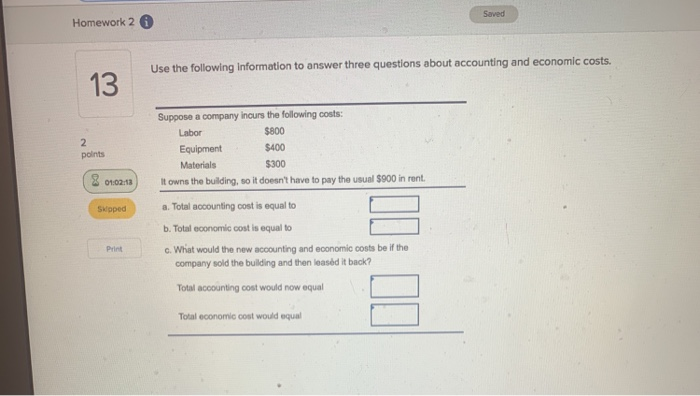 Solved Saved Homework 2 Use the following Information to | Chegg.com