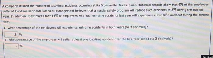 Solved A Company Studied The Number Of Lost-time Accidents | Chegg.com