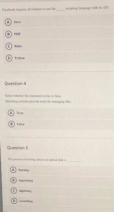 Solved Facebook requires developers to use the scripting | Chegg.com
