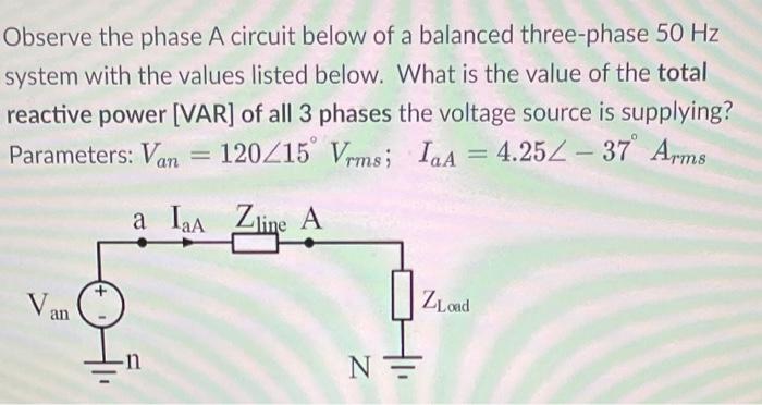 Solved Observe the phase A circuit below of a balanced | Chegg.com