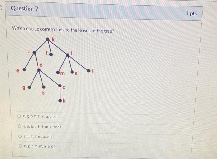 Solved Question 7 1 pts Which choice corresponds to the | Chegg.com