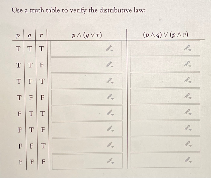 Solved Use a truth table to verify the distributive law: p 9 | Chegg.com