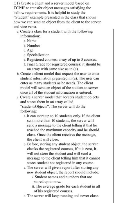 Q1) Create a client and a server model based on | Chegg.com