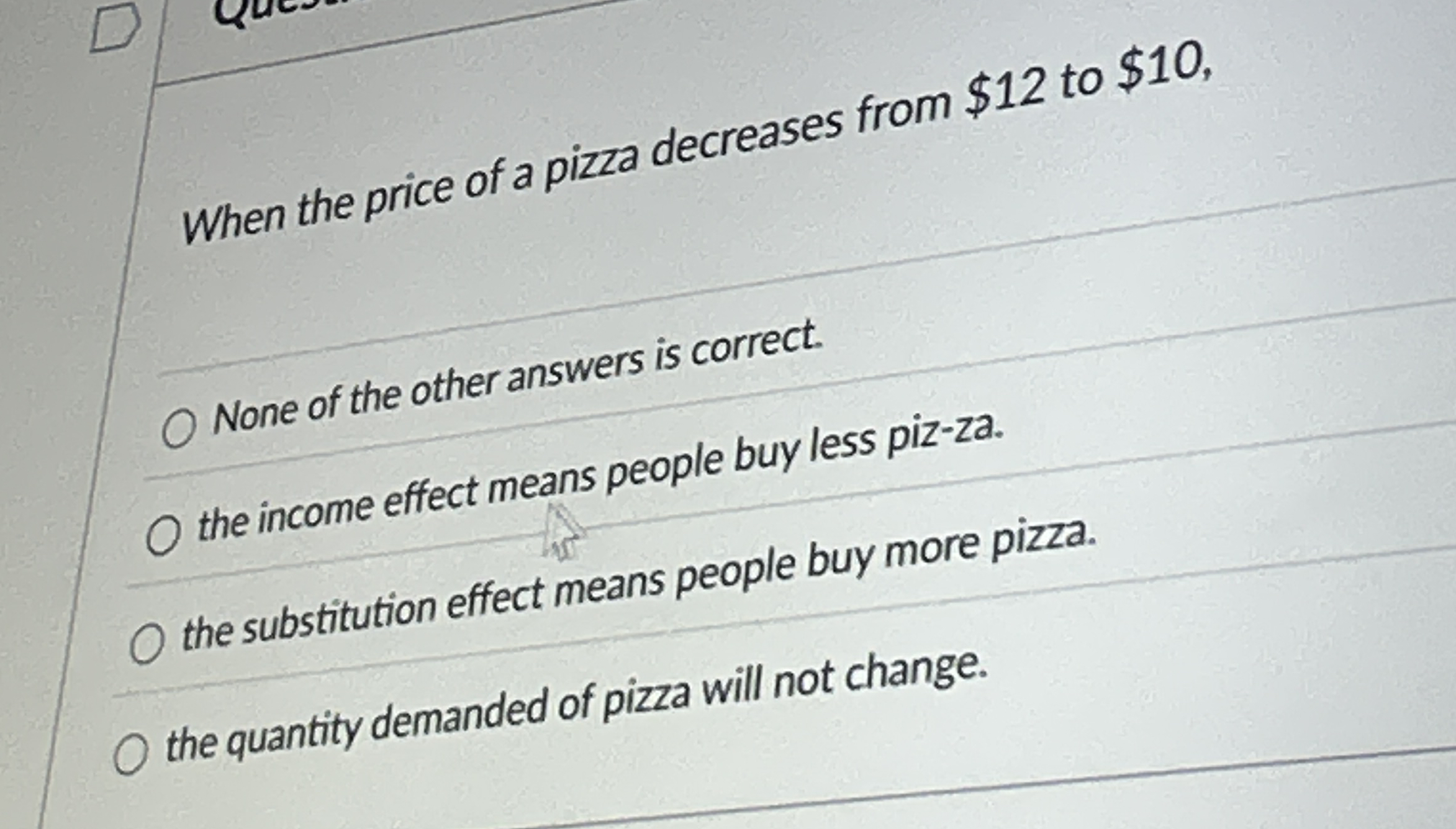 Solved When the price of a pizza decreases from $12 ﻿to | Chegg.com