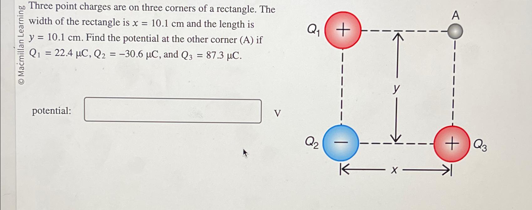 Solved ⊆⊆ Three point charges are on three corners of a | Chegg.com