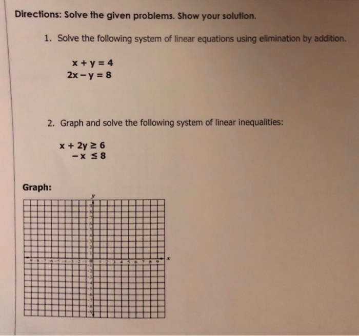 Solved Directions: Solve the given problems. Show your | Chegg.com