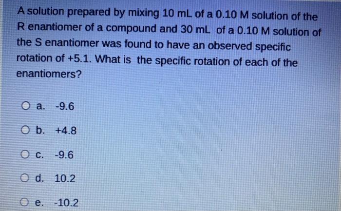 Solved A solution prepared by mixing 10 mL of a 0.10 M | Chegg.com