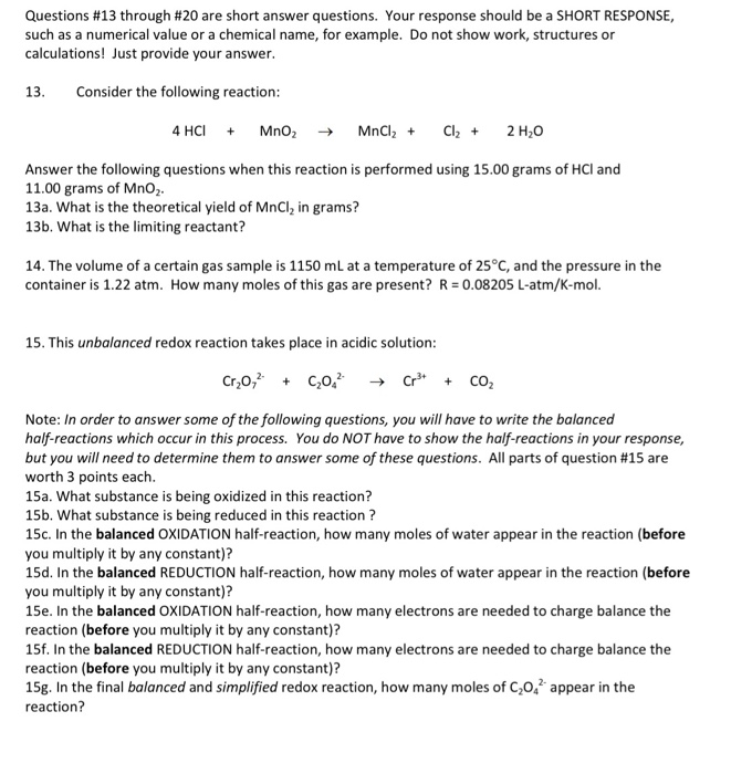 Solved Questions #13 through #20 are short answer questions. | Chegg.com