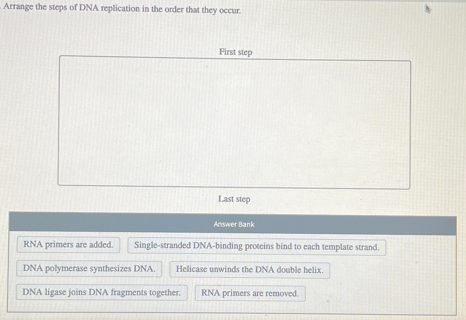 Solved Arrange the steps of DNA replication in the order | Chegg.com 