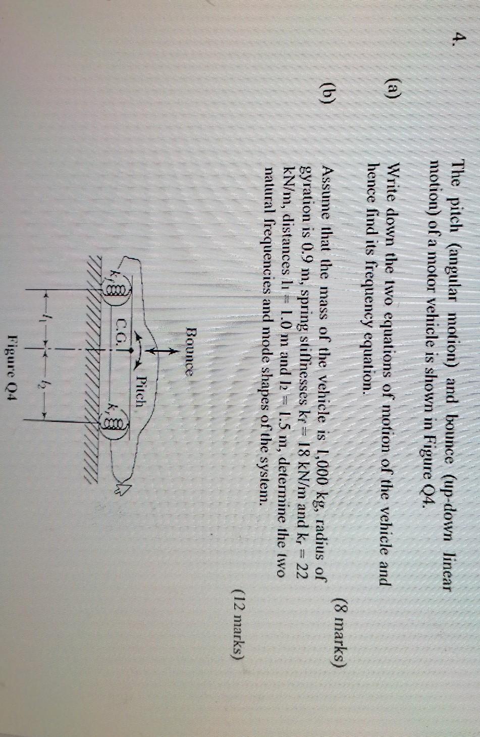Solved The pitch (angular motion) and bounce (up-down linear | Chegg.com