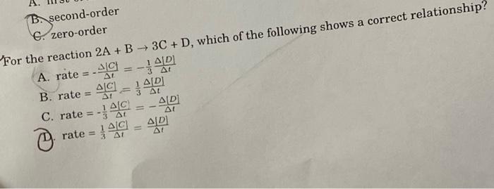 Solved For The Reaction 2 A+B→3C+D, Which Of The Following | Chegg.com