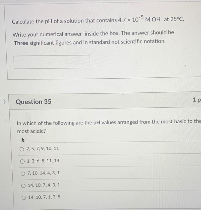 Solved Calculate the pH of a solution that contains 4.7 x | Chegg.com