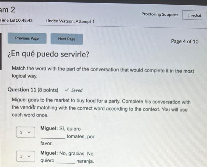 ¿En Qué Puedo Servirle? Match The Word With The Part | Chegg.com