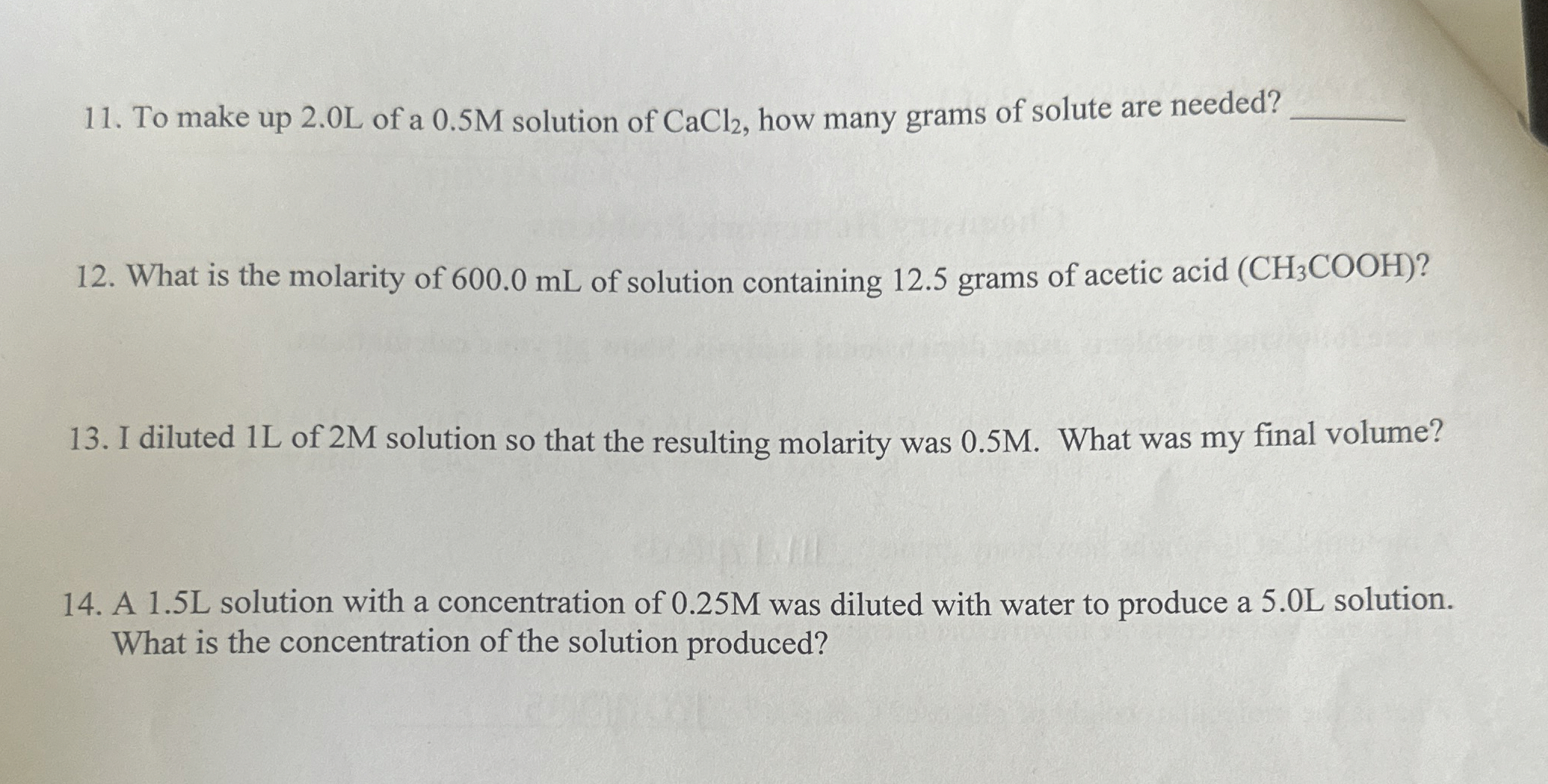 Solved To make up 2.0 ﻿L of a 0.5 ﻿M solution of CaCl2, ﻿how | Chegg.com