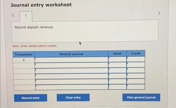 Solved Record deposit revenueRecord rent recorved in | Chegg.com
