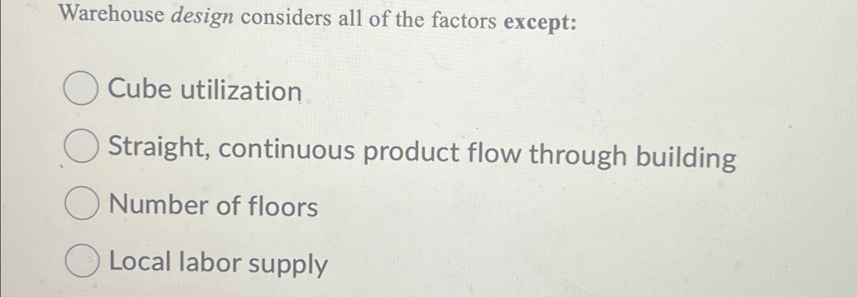 Solved Warehouse design considers all of the factors | Chegg.com