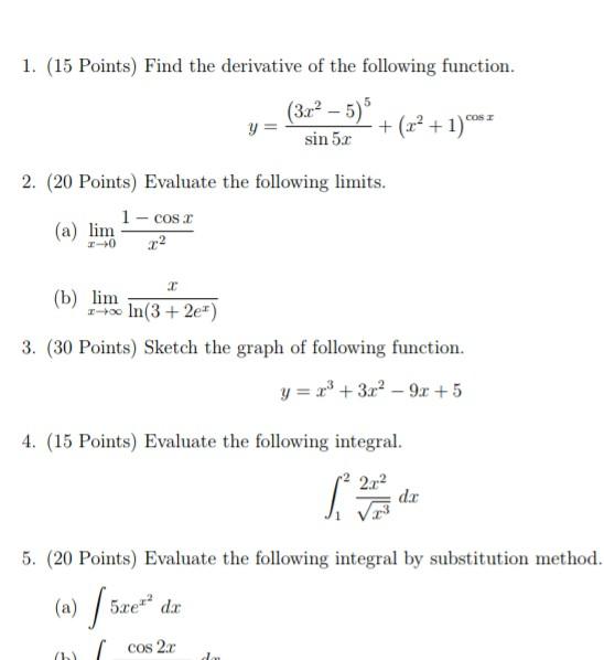 Solved 1. (15 Points) Find the derivative of the following | Chegg.com