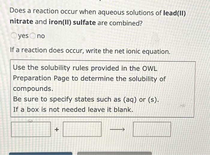 Solved Does a reaction occur when aqueous solutions of | Chegg.com