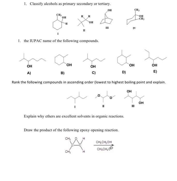 Solved 1. Classify Alcohols As Primary Secondary Or | Chegg.com