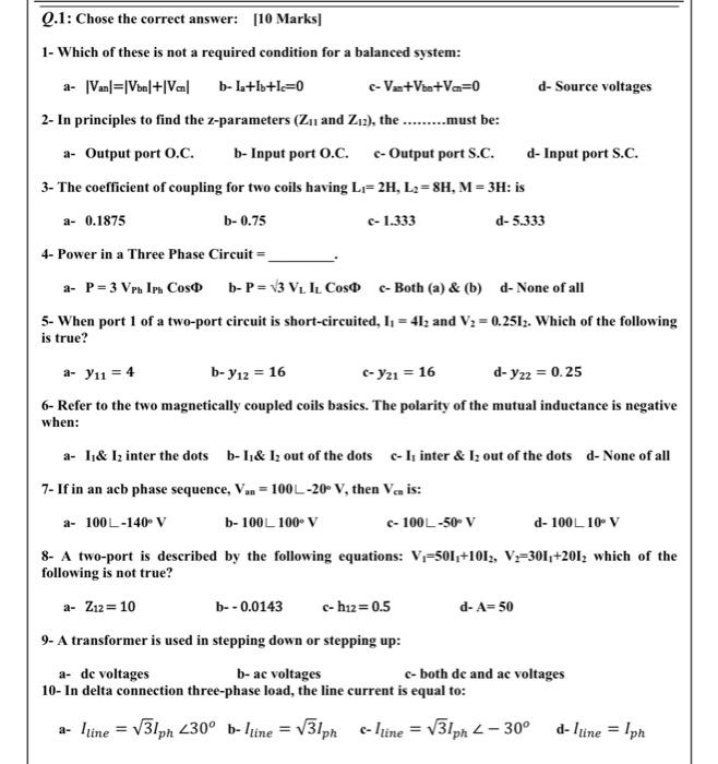Solved Q 1 Chose The Correct Answer 10 Marks 1 Which Of Chegg Com