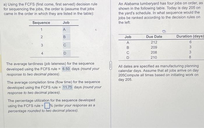 Solved a) Using the FCFS (first come, first served) decision | Chegg.com