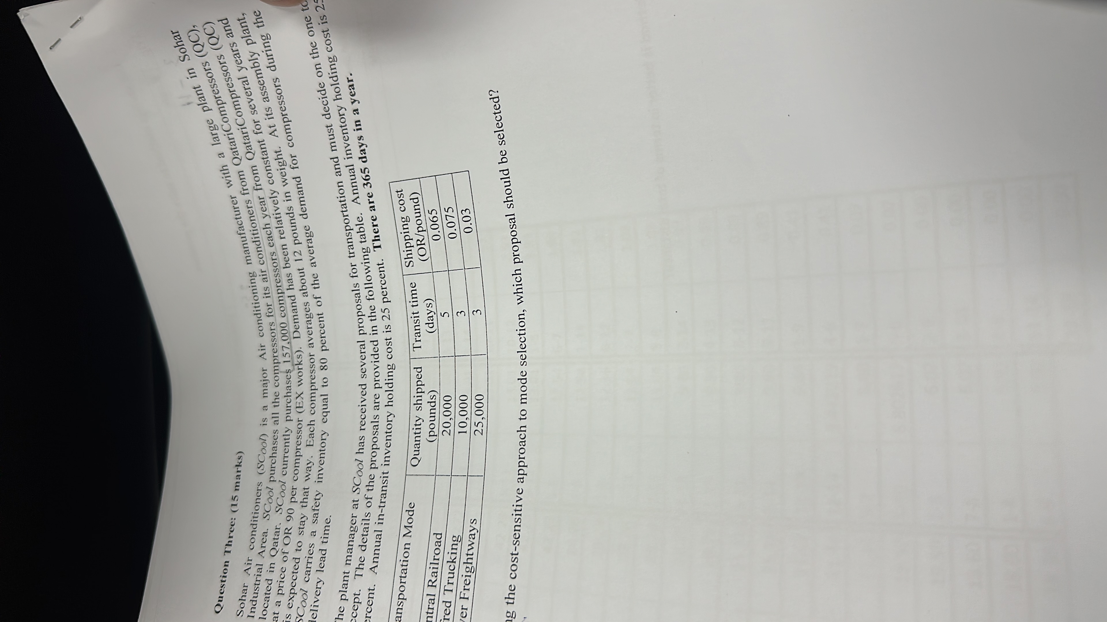 Solved Question Three: (15 ﻿marks)at a pre in Qatar. 90 ﻿per | Chegg.com