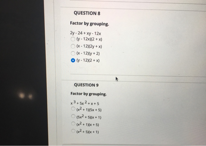 Solved Question 8 Factor By Grouping 2y 24 Xy 12x Ly 12x Chegg Com