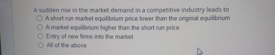 Solved A sudden rise in the market demand in a competitive | Chegg.com