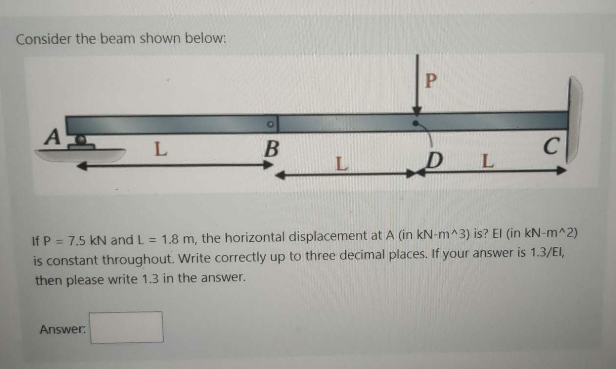 Solved Consider The Beam Shown Below: P A L B С L . L If P = | Chegg.com