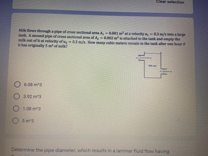 Solved Clear Selection Milk Flows Through A Pipe Of Cross Chegg Com