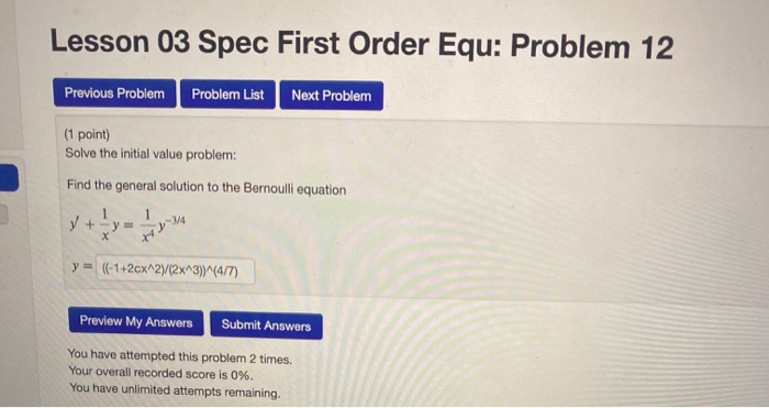 Solved Lesson 03 Spec First Order Equ: Problem 12 Previous | Chegg.com