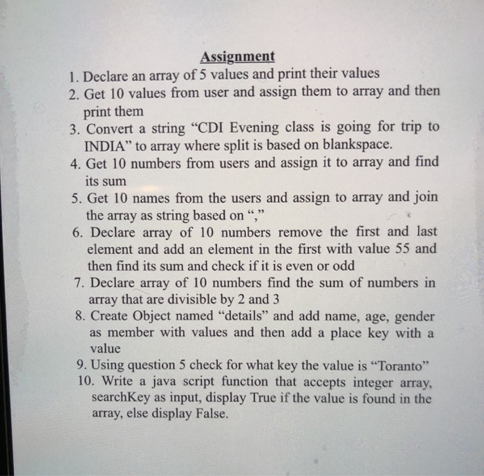 Solved Assignment 1. Declare an array of 5 values and print | Chegg.com