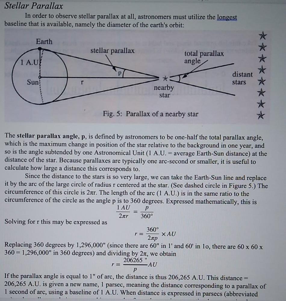 Solved Stellar Parallax In Order To Observe Stellar Parallax | Chegg.com