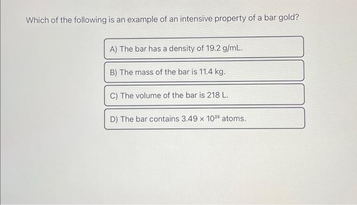 Solved Which Of The Following Is An Example Of An Intensive Chegg