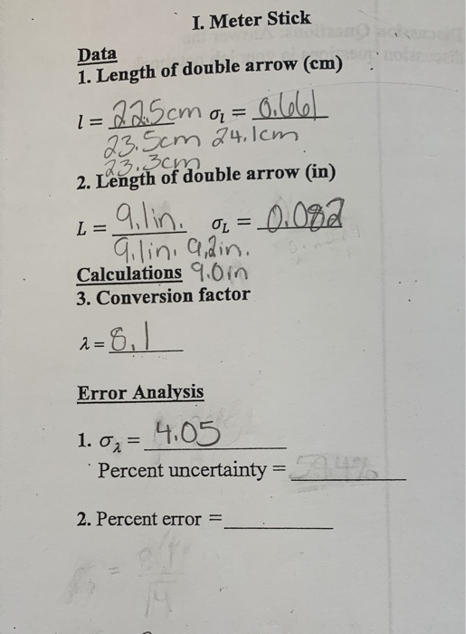 Solved I Meter Stick Data 1 Length Of Double Arrow Cm Chegg Com