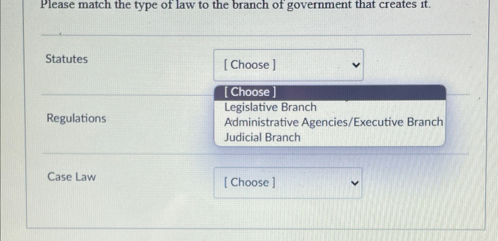 solved-please-match-the-type-of-law-to-the-branch-of-chegg