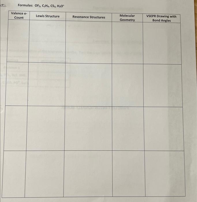 Solved Formulas: OF2,C2H4,CS2,H3O+ | Chegg.com