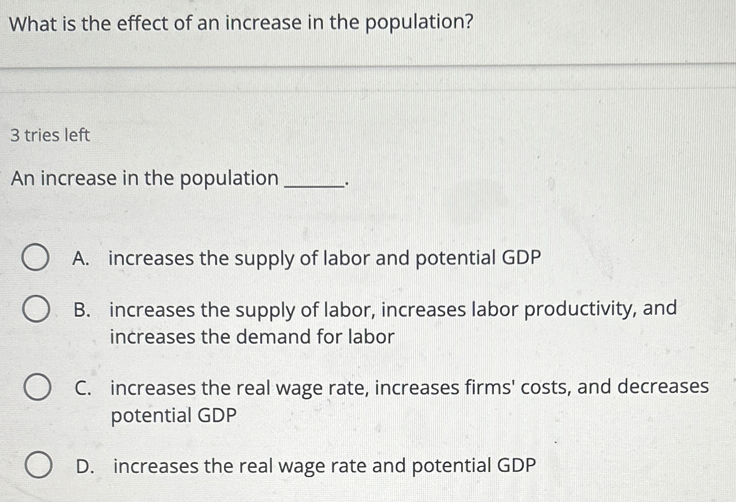 Solved What is the effect of an increase in the population?3 | Chegg.com