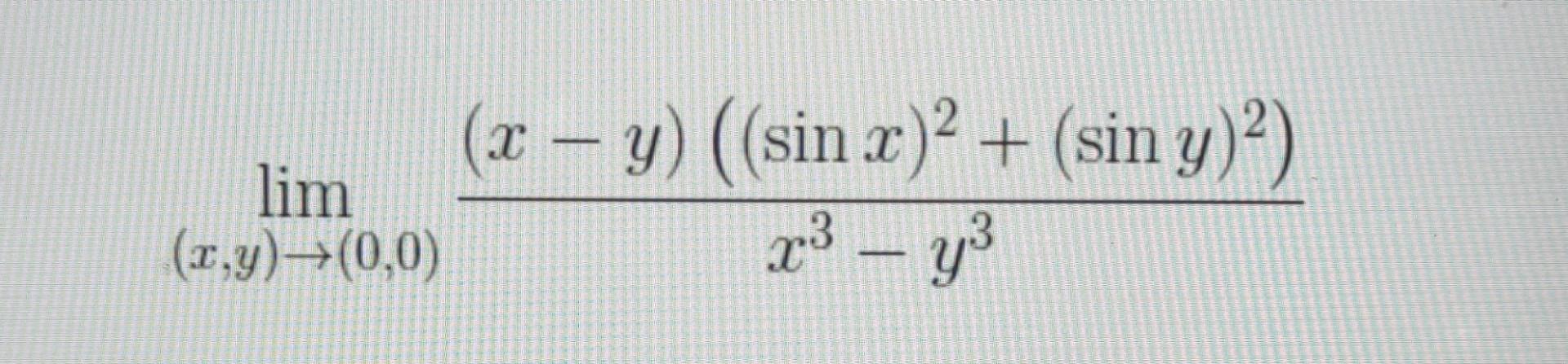 \( \lim _{(x, y) \rightarrow(0,0)} \frac{(x-y)\left((\sin x)^{2}+(\sin y)^{2}\right)}{x^{3}-y^{3}} \)