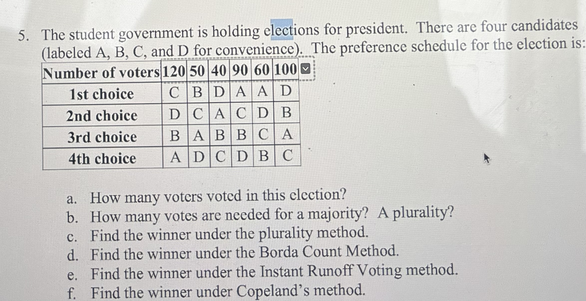Solved The student government is holding elections for | Chegg.com