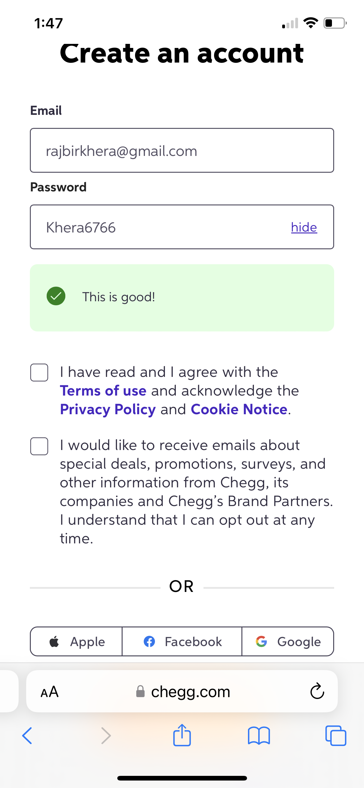 Solved Create an accountEmailPasswordThis is good!I have | Chegg.com