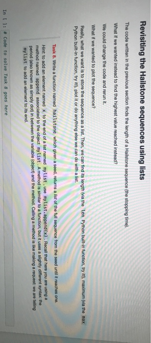 Solved Revisiting the Hailstone sequences using lists The | Chegg.com