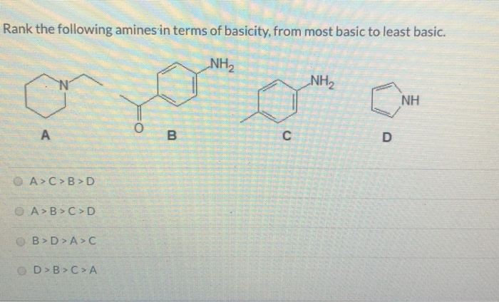 Solved Rank The Following Amines In Terms Of Basicity, From | Chegg.com