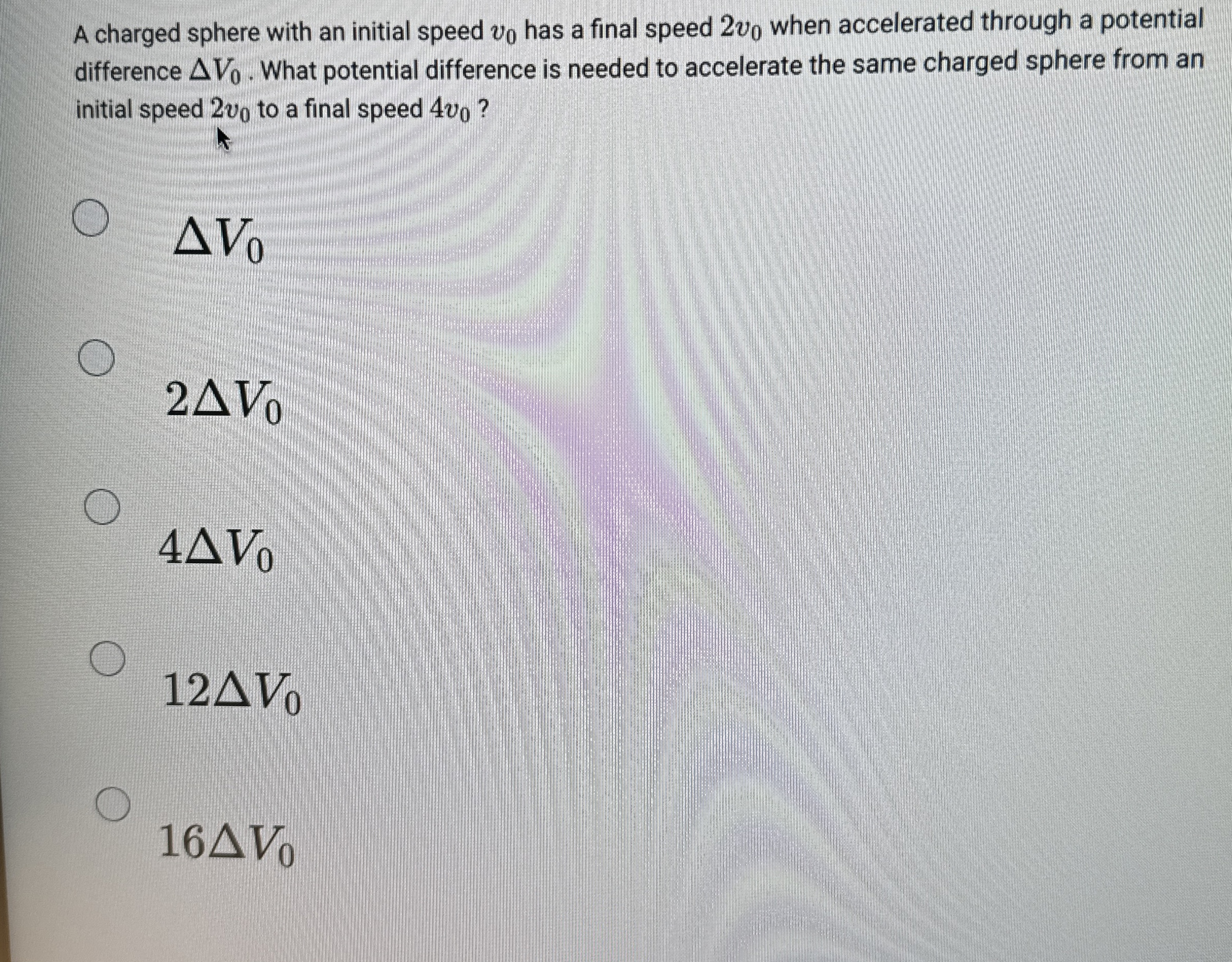 Solved A charged sphere with an initial speed v0 ﻿has a | Chegg.com