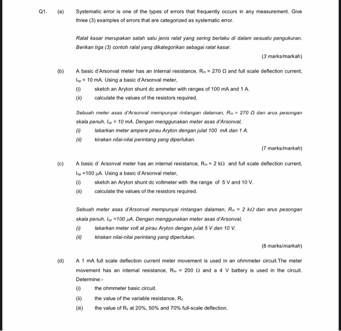 Solved Q1. (a) Systematic error is one of the types of | Chegg.com