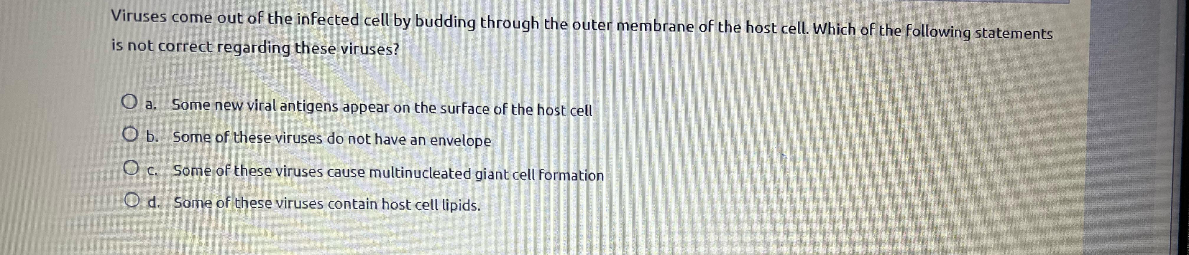 Solved Viruses come out of the infected cell by budding | Chegg.com