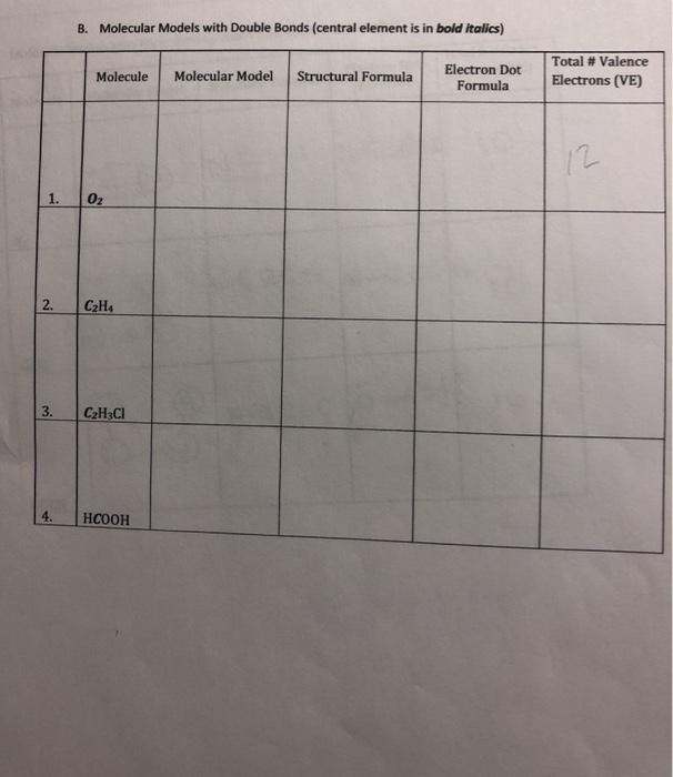 Solved B. Molecular Models with Double Bonds (central | Chegg.com