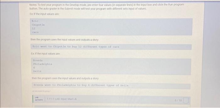 Solved Mad libs are activites that have a person provide | Chegg.com
