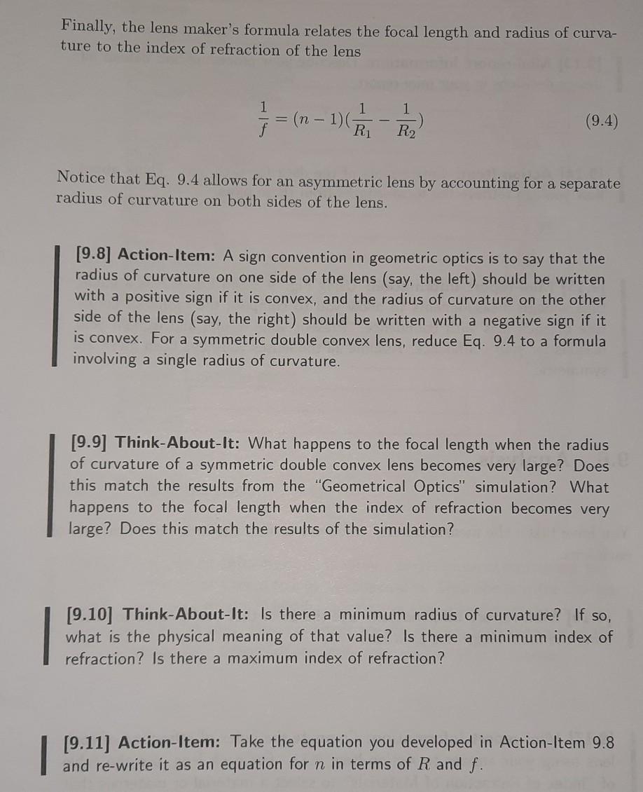 Solved Finally, the lens maker's formula relates the focal | Chegg.com